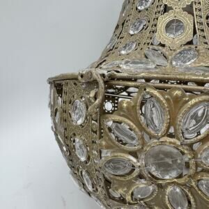 Hanging Chandelier Light Clear Crystal Pendant Antique Gold and Beads